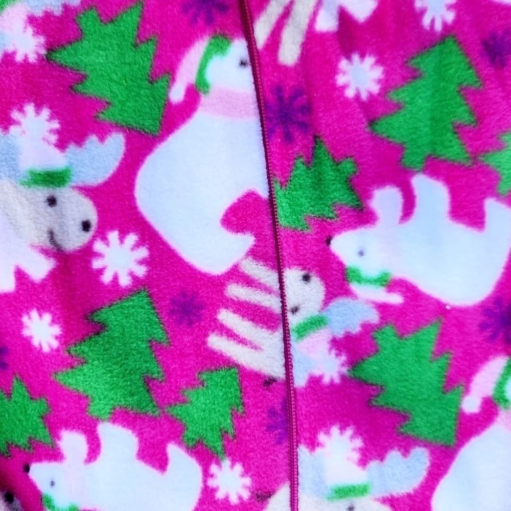 NWT Faded Glory Pink Fleece Polar Bear Footed Onsie Baby Size 3-6M Christmas New